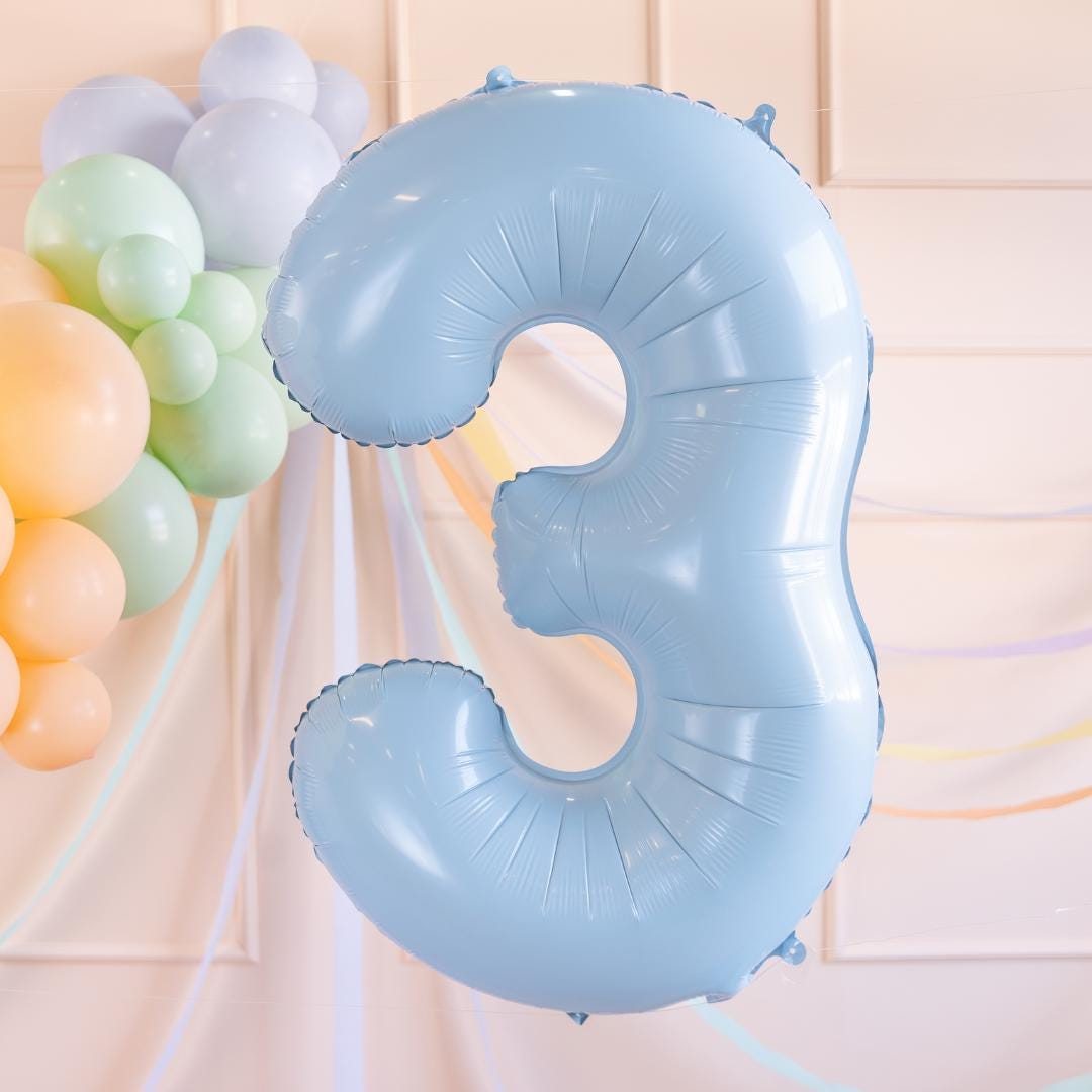 Light Blue Number 3 Balloon - Large Baby Blue Foil 3 balloon - Birthday Balloon - Party Decorations - 72cm Balloon - 30" Balloon - Jolie Fete UK