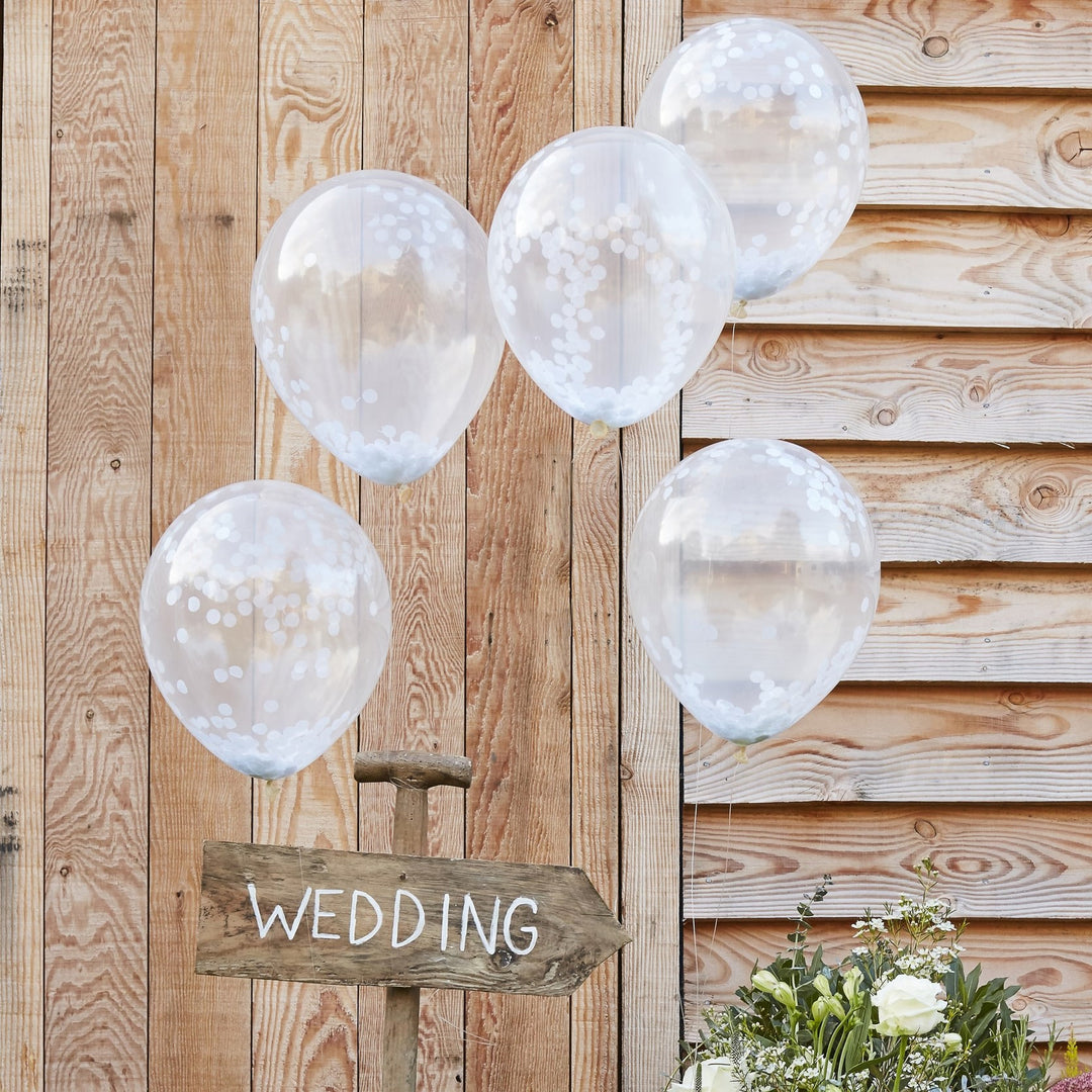 White confetti balloons - White wedding confetti balloons-Christmas balloons-Party decorations-Birthday decorations-Rustic wedding-Pack of 5