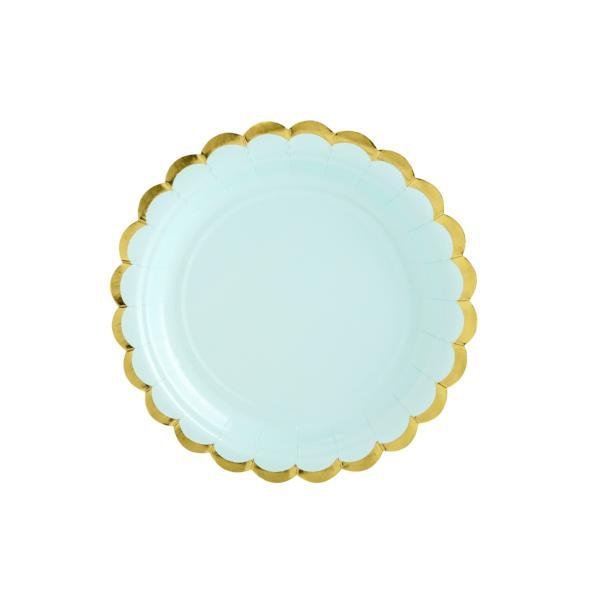 Mint and Gold Scallop Edge Small Party Paper Plates - Pack of 6