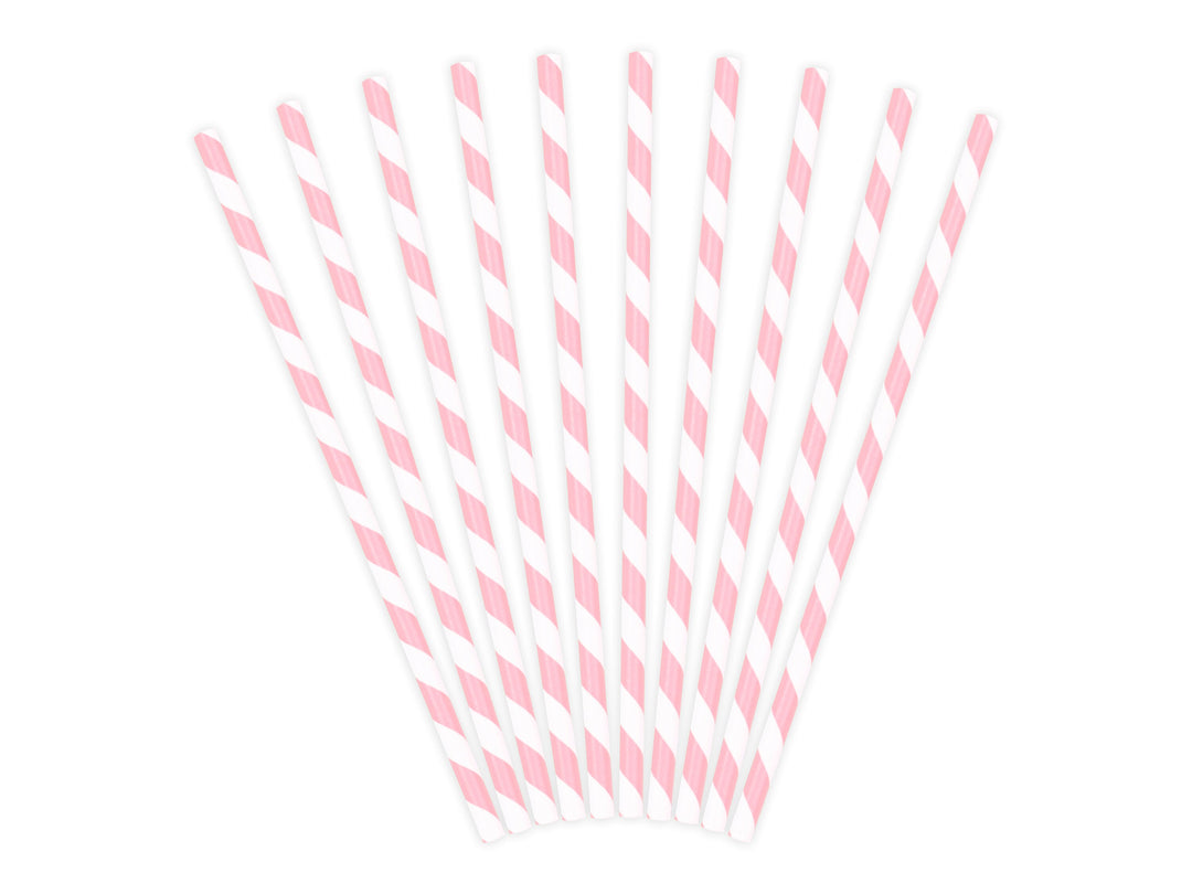 Pink and White Stripe Paper Straws - Birthday Party Straws - Princess Party Tableware - Pack of 10