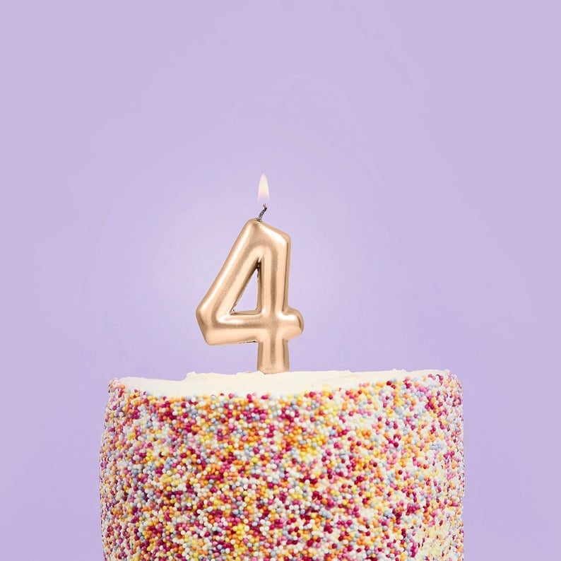 Gold Number 4 Candle - Four Birthday Cake Candle - Age Candles - Gold Party Decorations