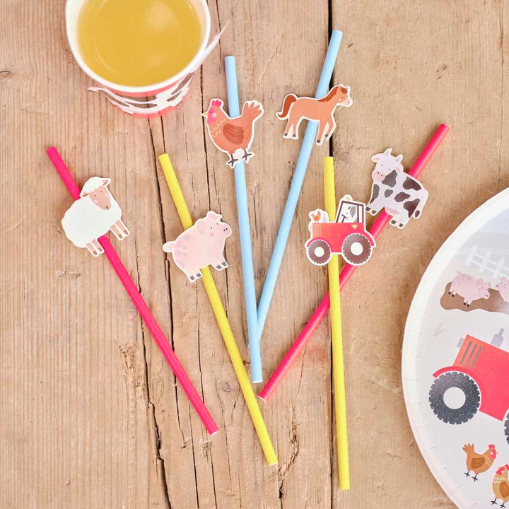 Farm Animal Straws - Farm Party Paper Straws - Farm Party Supplies - Farm Theme Birthday Straws  - Farm Birthday Tableware - Pack Of 16