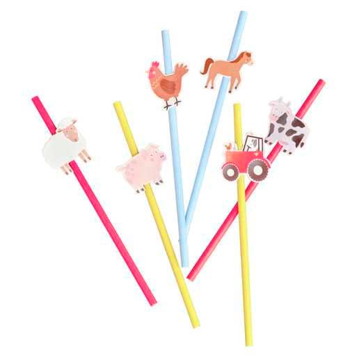 Farm Animal Straws - Farm Party Paper Straws - Farm Party Supplies - Farm Theme Birthday Straws  - Farm Birthday Tableware - Pack Of 16