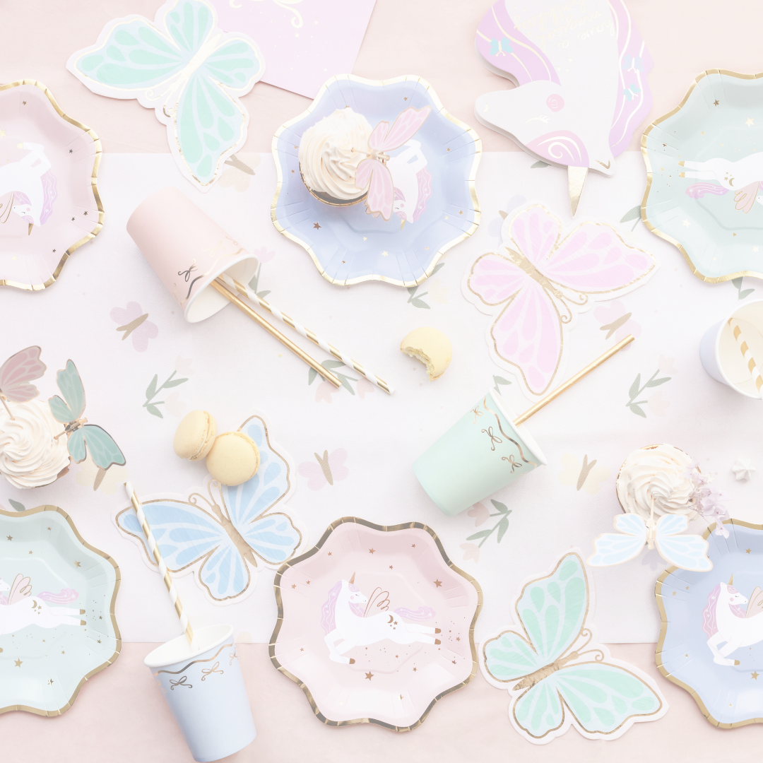 Unicorn & Butterfly Party Tableware & Balloons