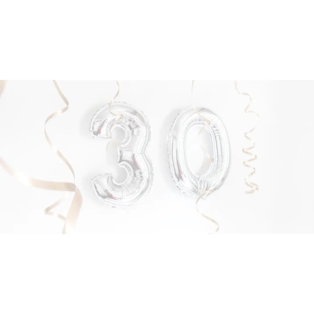 Silver 30 balloons with gold ribbon - Jolie Fete Party Supplies and Gifts
