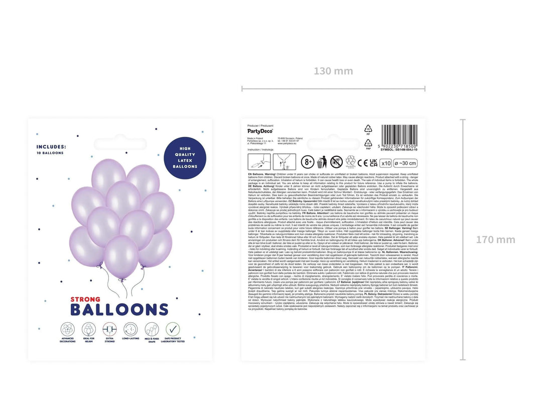 10 x Metallic Lilac 12" Strong Round Latex Balloons - Wisteria Colour - Shiny Finish -Birthday Party Balloons - Tea Party Decorations - Jolie Fete UK
