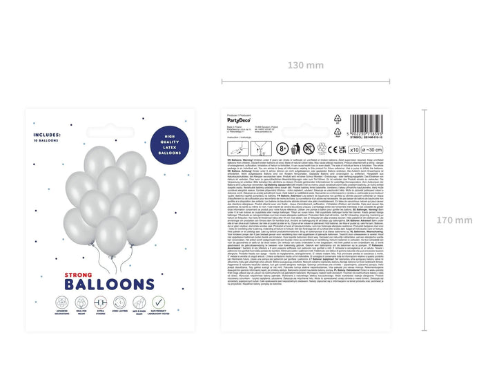 10 x Metallic Silver 12" Strong Round Latex Balloons - Light Silver Colour - Shiny Finish - Birthday Party Balloons -Baby Shower Decorations - Jolie Fete UK