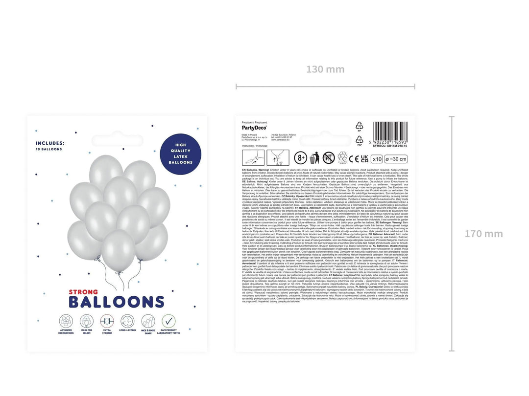 10 x Metallic Silver 12" Strong Round Latex Balloons - Light Silver Colour - Shiny Finish - Birthday Party Balloons -Baby Shower Decorations - Jolie Fete UK