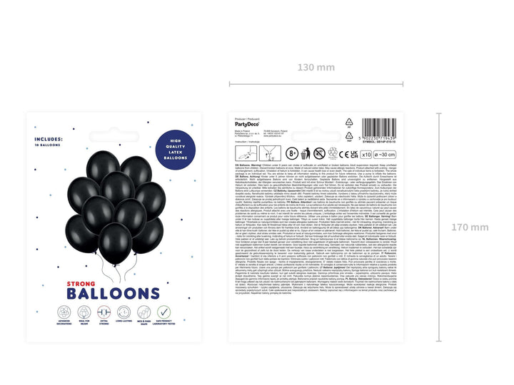 10 x Pastel Black 12" Strong Round Latex Balloons - Matt Finish - Halloween Balloons -Pirate Party Balloons - Adult Birthday Party Balloons - Jolie Fete UK