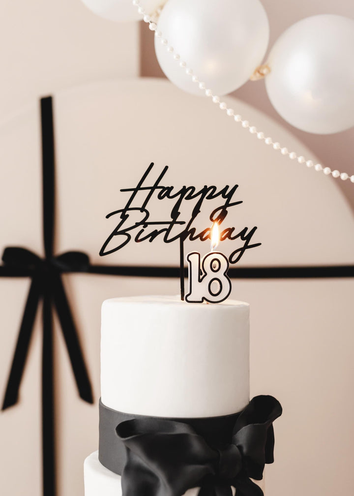 18th Birthday Cake Candle – Milestone Number Candle - Monochrome Black & White - Modern Cake Topper for 18 Birthday Party - Cake Decoration - Jolie Fete UK