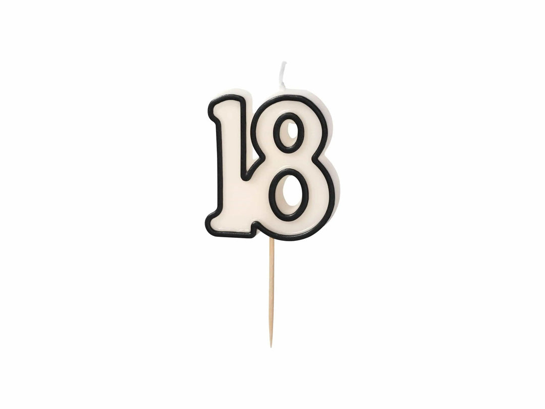18th Birthday Cake Candle – Milestone Number Candle - Monochrome Black & White - Modern Cake Topper for 18 Birthday Party - Cake Decoration - Jolie Fete UK