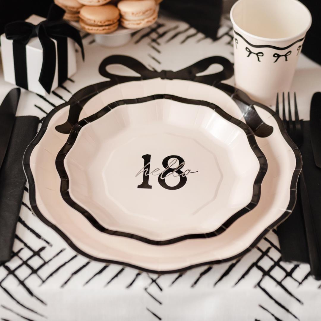 18th Birthday Paper Plates - Hello 18 Milestone Birthday-Cream & Black Party Paper Plates-Modern Party Tableware for 18th Birthday-Pack Of 6 - Jolie Fete UK