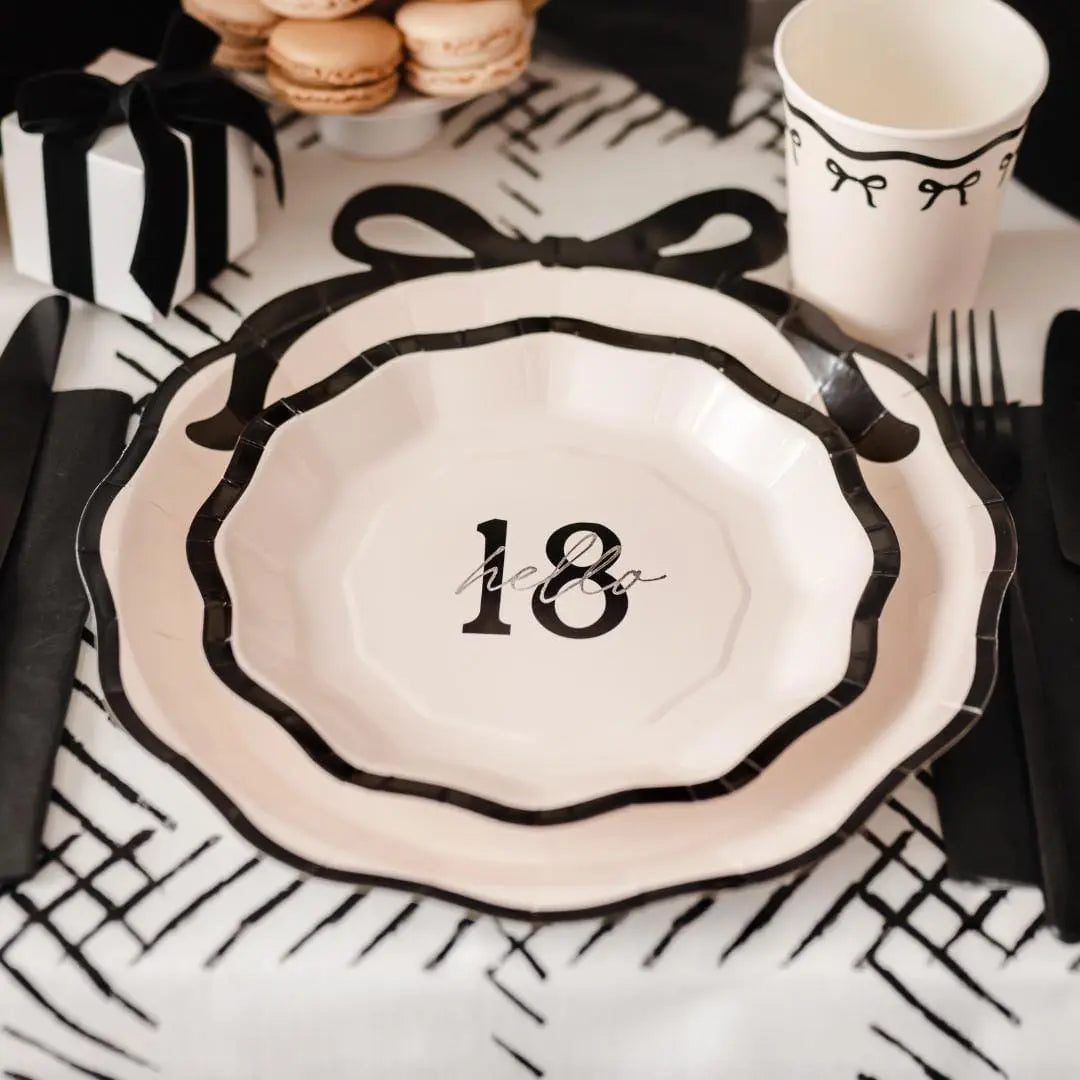 18th Birthday Paper Plates - Hello 18 Milestone Birthday-Cream & Black Party Paper Plates-Modern Party Tableware for 18th Birthday-Pack Of 6 - Jolie Fete UK