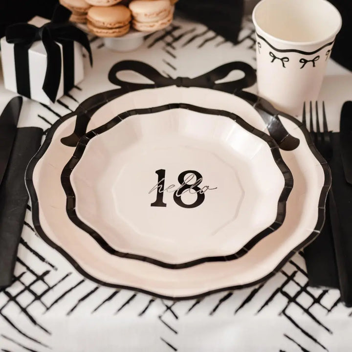 18th Birthday Paper Plates - Hello 18 Milestone Birthday-Cream & Black Party Paper Plates-Modern Party Tableware for 18th Birthday-Pack Of 6 - Jolie Fete UK