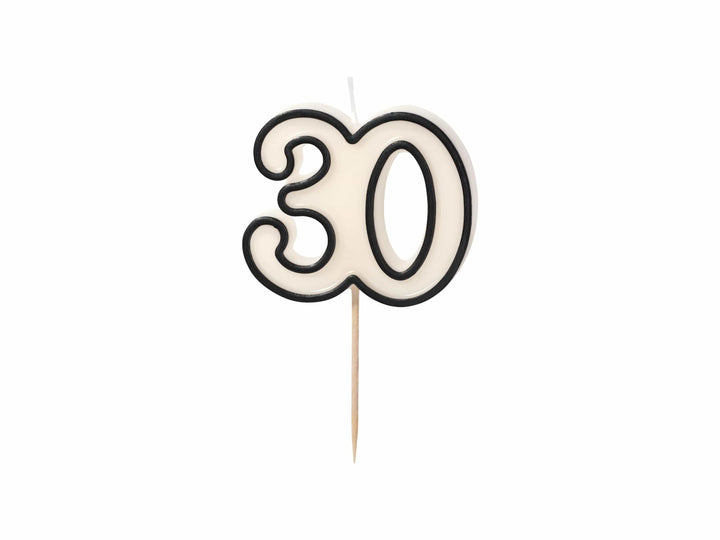 30th Birthday Cake Candle – Milestone Number Candle - Monochrome Black & White - Modern Cake Topper For 30 Birthday Party - Cake Decoration - Jolie Fete UK