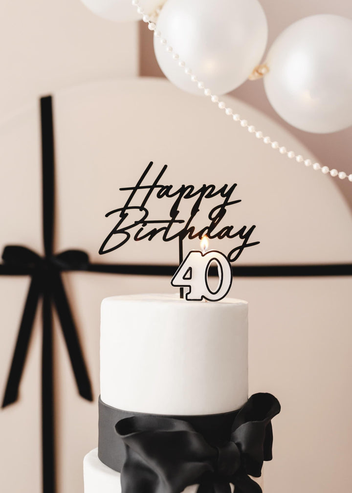 40th Birthday Cake Candle – Milestone Number Candle - Monochrome Black & White - Modern Cake Topper For 40 Birthday Party - Cake Decoration - Jolie Fete UK