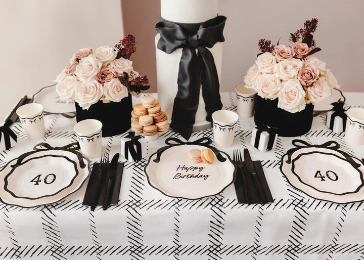 40th Birthday Paper Plates - Hello 40 Milestone Birthday-Cream & Black Party Paper Plates-Modern Party Tableware for 40th Birthday-Pack Of 6 - Jolie Fete UK