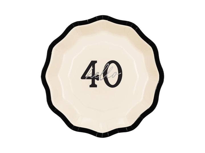 40th Birthday Paper Plates - Hello 40 Milestone Birthday-Cream & Black Party Paper Plates-Modern Party Tableware for 40th Birthday-Pack Of 6 - Jolie Fete UK