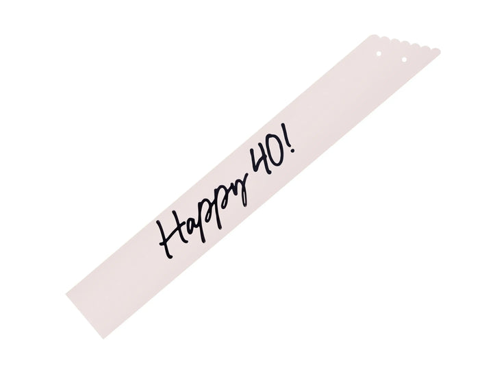 40th Birthday Sash With Velvet Ribbon – Paper Happy 40! Milestone Sash - Black Script - Black and Cream Birthday Accessory for 40th Birthday - Jolie Fete UK