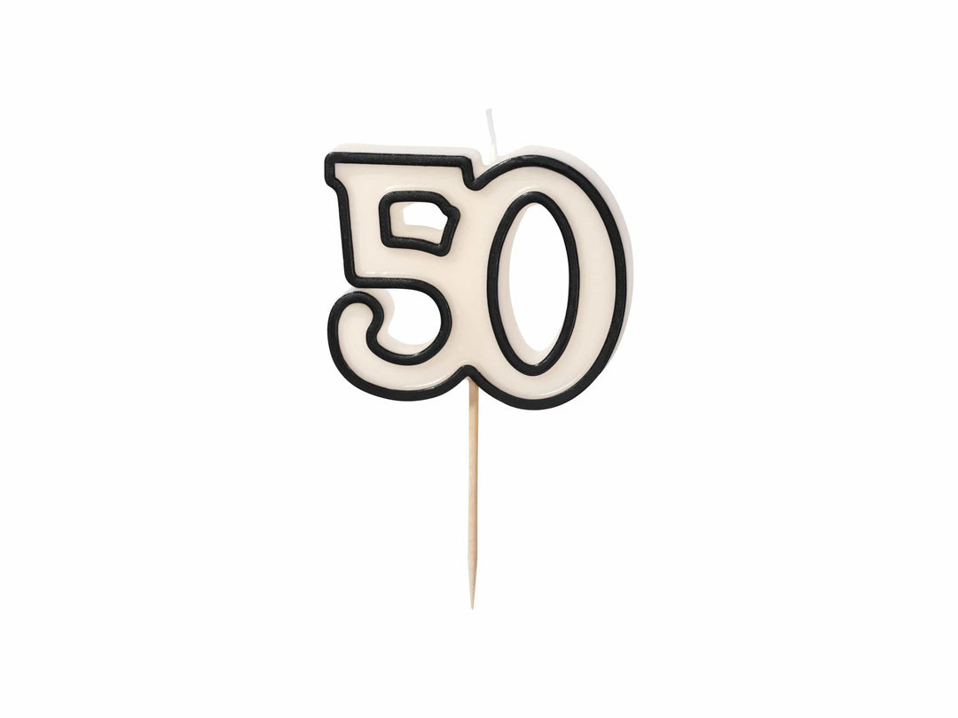 50th Birthday Cake Candle – Milestone Number Candle - Monochrome Black & White - Modern Cake Topper For 50 Birthday Party - Cake Decoration - Jolie Fete UK