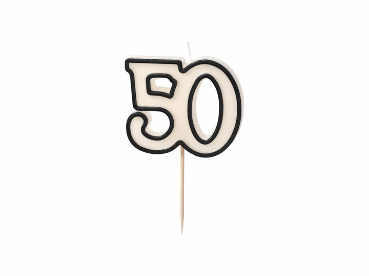 50th Birthday Cake Candle – Milestone Number Candle - Monochrome Black & White - Modern Cake Topper For 50 Birthday Party - Cake Decoration - Jolie Fete UK