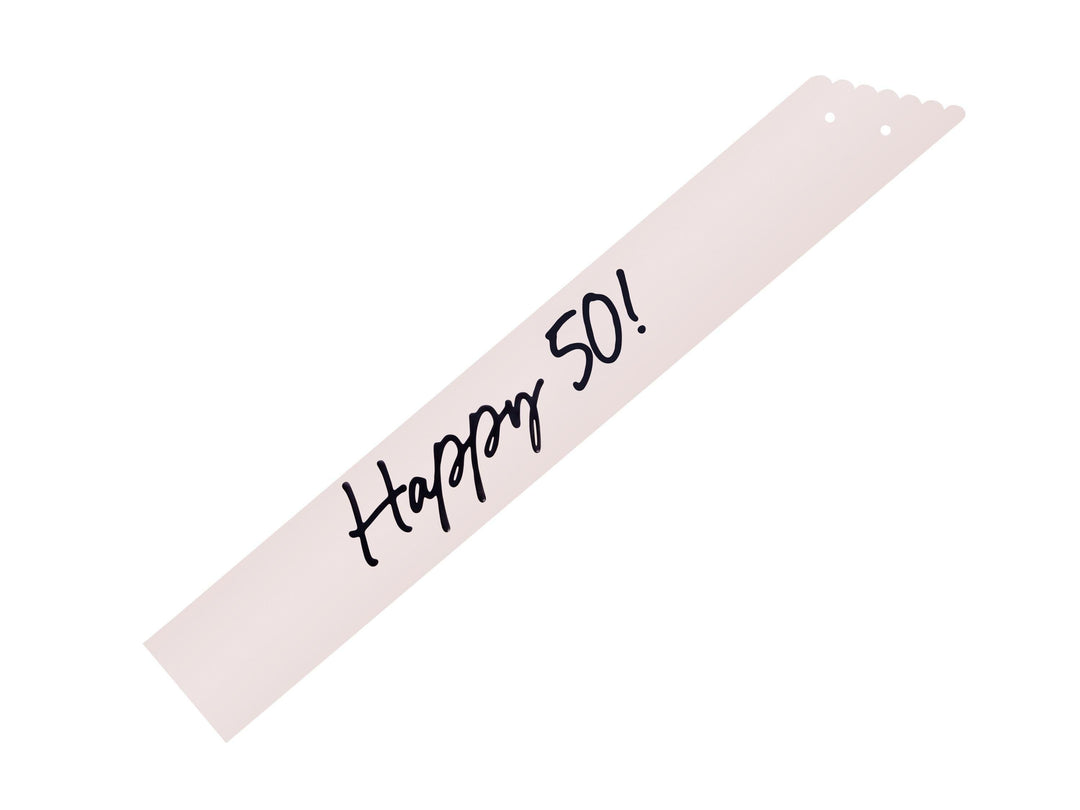 50th Birthday Sash With Velvet Ribbon – Paper Happy 50! Milestone Sash - Black Script - Black and Cream Birthday Accessory for 50th Birthday - Jolie Fete UK