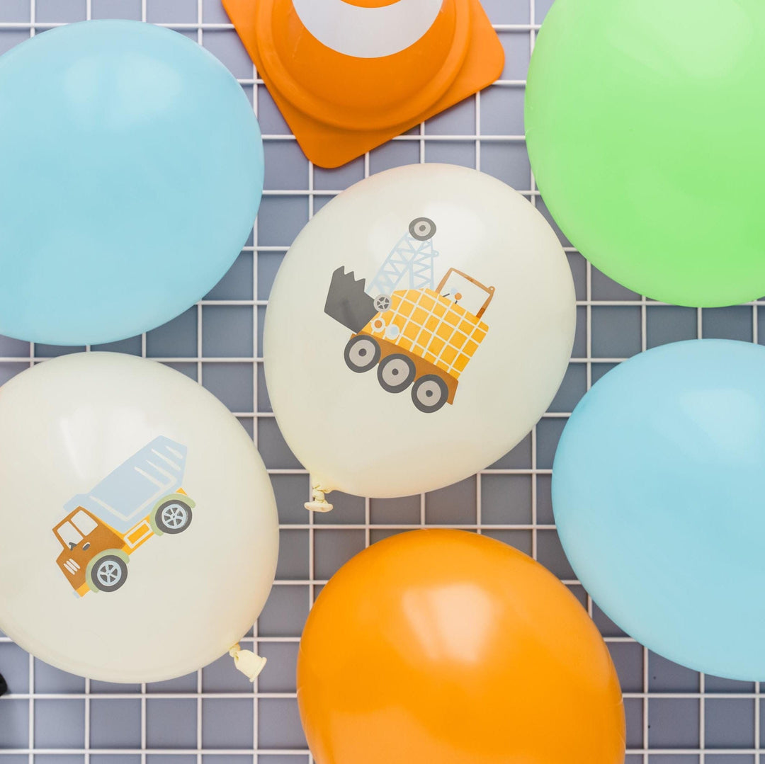 Construction Party Balloons - Digger Vehicle Decorations - Truck Birthday Balloon - Cream Balloons - Construction Theme Party - Pack Of 6 - Jolie Fete UK