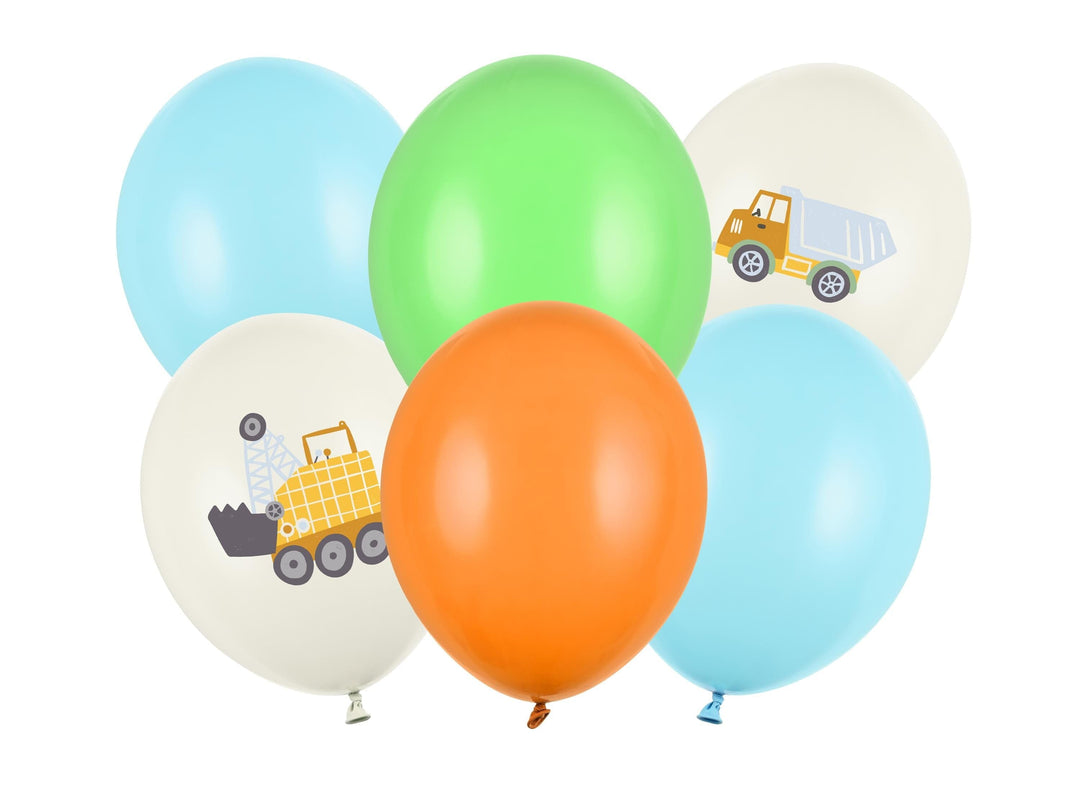Construction Party Balloons - Digger Vehicle Decorations - Truck Birthday Balloon - Cream Balloons - Construction Theme Party - Pack Of 6 - Jolie Fete UK