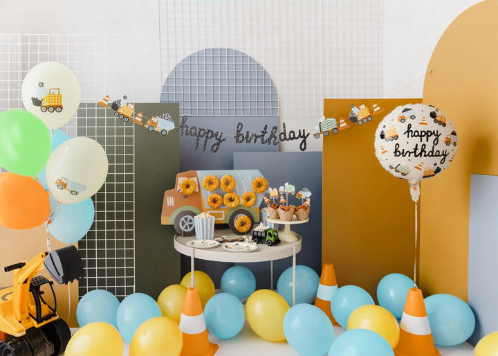 Construction Party Balloons - Digger Vehicle Decorations - Truck Birthday Balloon - Cream Balloons - Construction Theme Party - Pack Of 6 - Jolie Fete UK