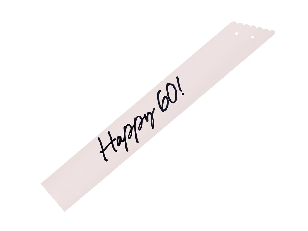 60th Birthday Sash With Velvet Ribbon – Paper Happy 60! Milestone Sash - Black Script - Black and Cream Birthday Accessory for 60th Birthday - Jolie Fete UK
