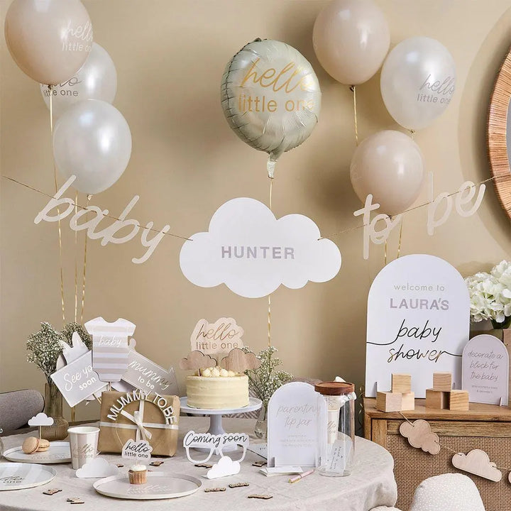 Baby To Be Customisable Banner - Baby Shower Bunting - DIY Neutral Beige and Cream Decor - Cloud Banner - A Little Dream Collection - 2m - Jolie Fete UK