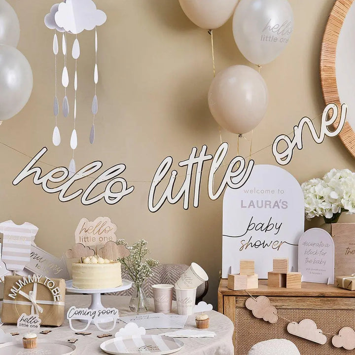 Hanging Cloud Decoration - Neutral Baby Shower Mobile - Beige and Cream Nursery Decor - 3D Cloud Bunting - Party Backdrop - Baby Sprinkle - Jolie Fete UK
