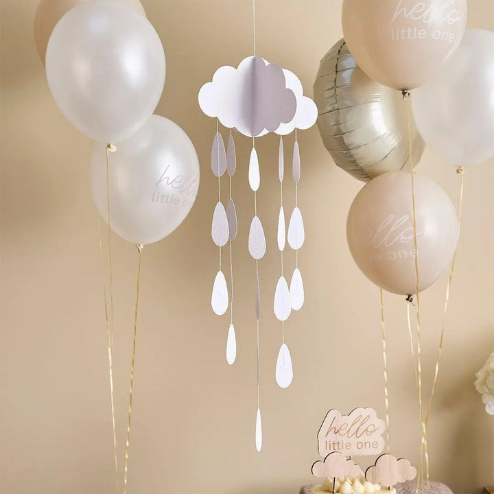 Hanging Cloud Decoration - Neutral Baby Shower Mobile - Beige and Cream Nursery Decor - 3D Cloud Bunting - Party Backdrop - Baby Sprinkle - Jolie Fete UK
