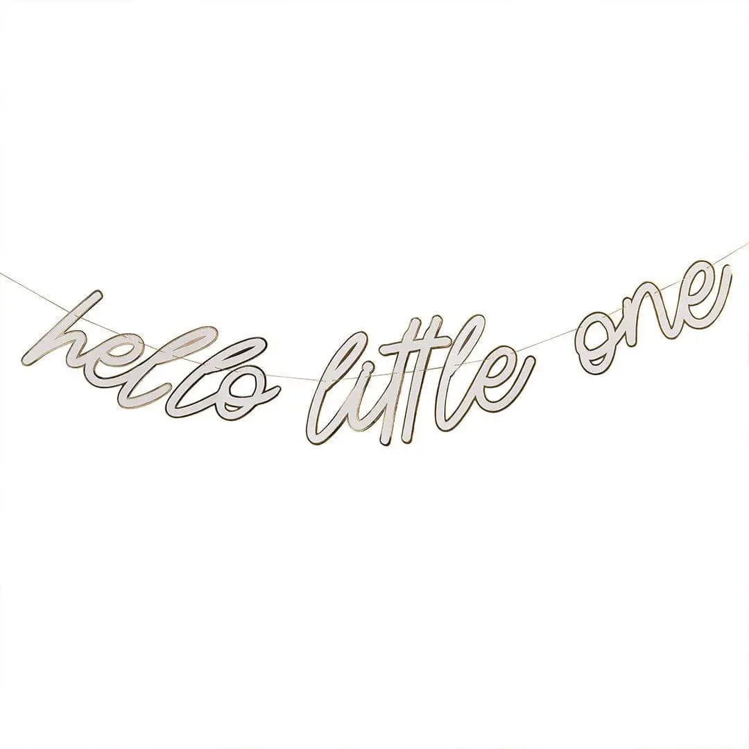 Hello Little One Banner - Neutral Baby Shower Decorations - Cream and Gold Foil Bunting - Gender Neutral Decor -A Little Dream Collection-2m - Jolie Fete UK