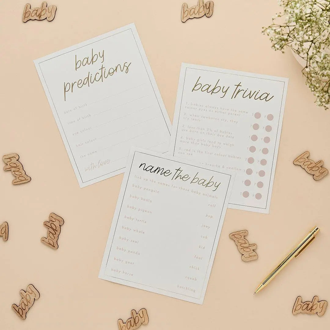 Baby Prediction Cards - Baby Shower Games - Little Dream Neutral Baby Trivia Game - - Beige and Cream - Gender Neutral Decor - Pack of 18 - Jolie Fete UK