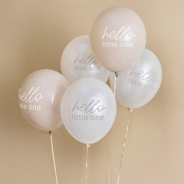Baby Shower Balloons - Hello Little One Gold Script Latex Balloons - Gender Neutral Party Decor - A Little Dream Collection - Pack of 5 - Jolie Fete UK