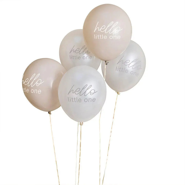 Baby Shower Balloons - Hello Little One Gold Script Latex Balloons - Gender Neutral Party Decor - A Little Dream Collection - Pack of 5 - Jolie Fete UK