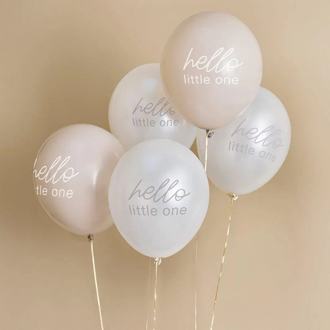 Baby Shower Balloons - Hello Little One Gold Script Latex Balloons - Gender Neutral Party Decor - A Little Dream Collection - Pack of 5 - Jolie Fete UK