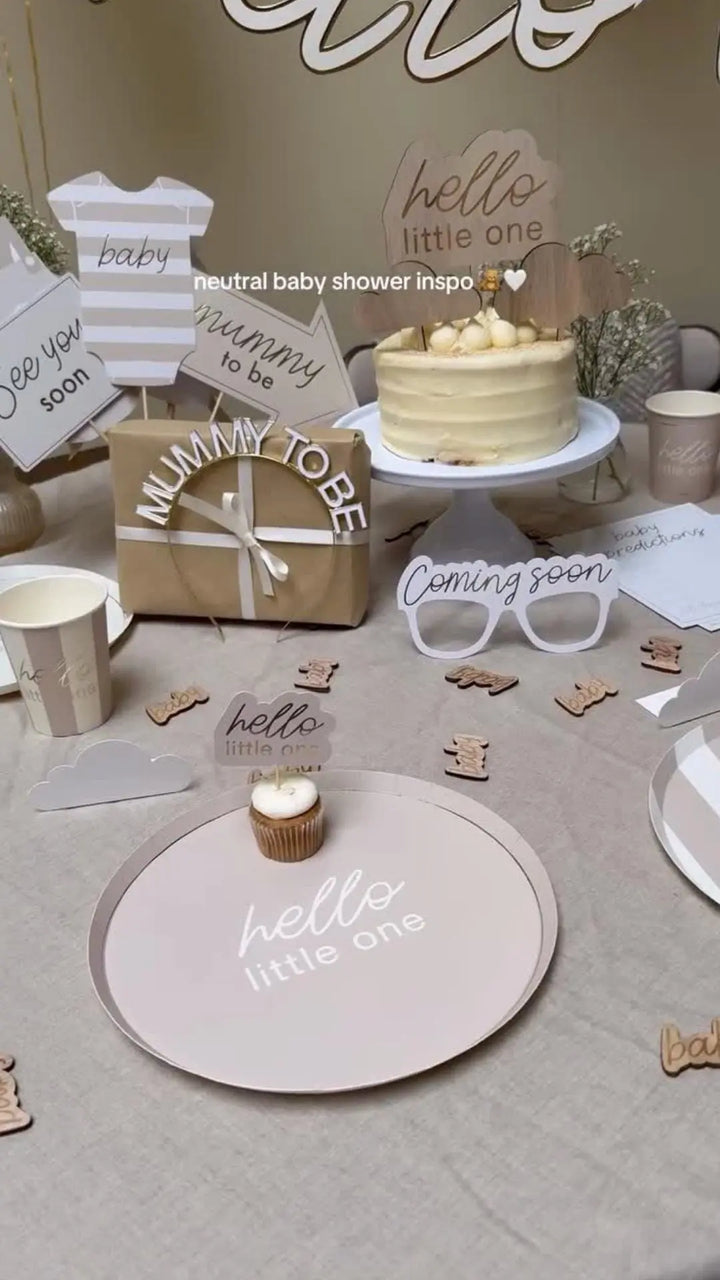Baby Shower Cups - Hello Little One Gold Script Paper Cups - Gender Neutral Party Supplies - A Little Dream - Beige & Cream - Pack of 8 - Jolie Fete UK