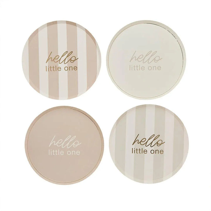 Baby Shower Plates - Hello Little One Gold Script Paper Plates - Gender Neutral Party Supplies - A Little Dream Collection - Beige-Pack of 8 - Jolie Fete UK