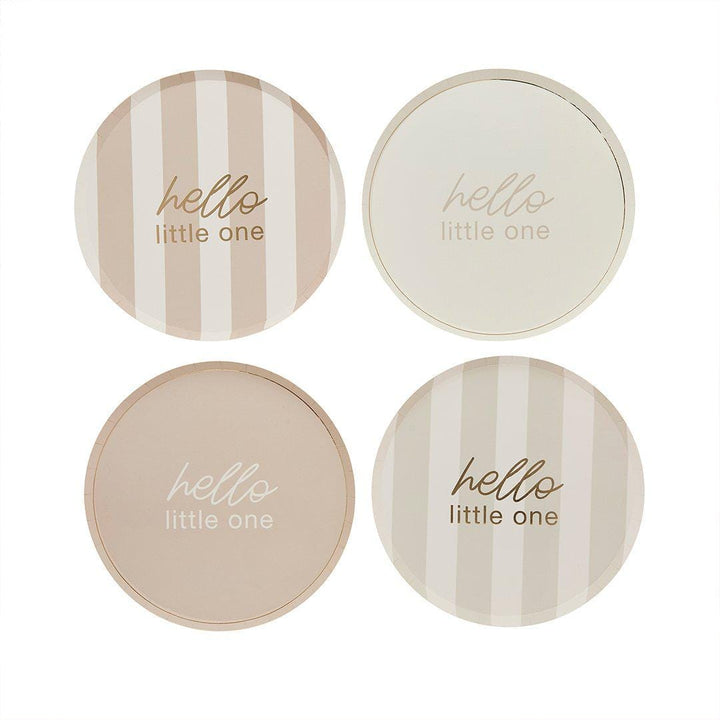 Baby Shower Plates - Hello Little One Gold Script Paper Plates - Gender Neutral Party Supplies - A Little Dream Collection - Beige-Pack of 8 - Jolie Fete UK
