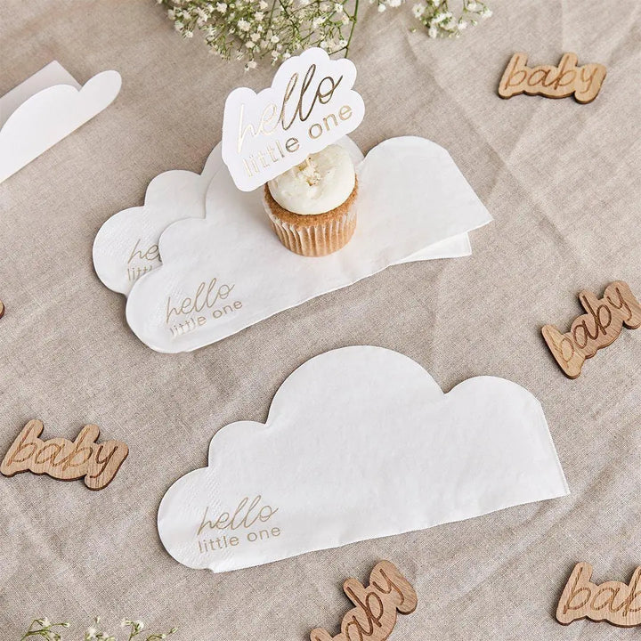 Baby Shower Napkins - Cloud Shaped Paper Napkins - Hello Little One Neutral Baby Shower Tableware - Beige and Cream - Pack of 16 - Jolie Fete UK