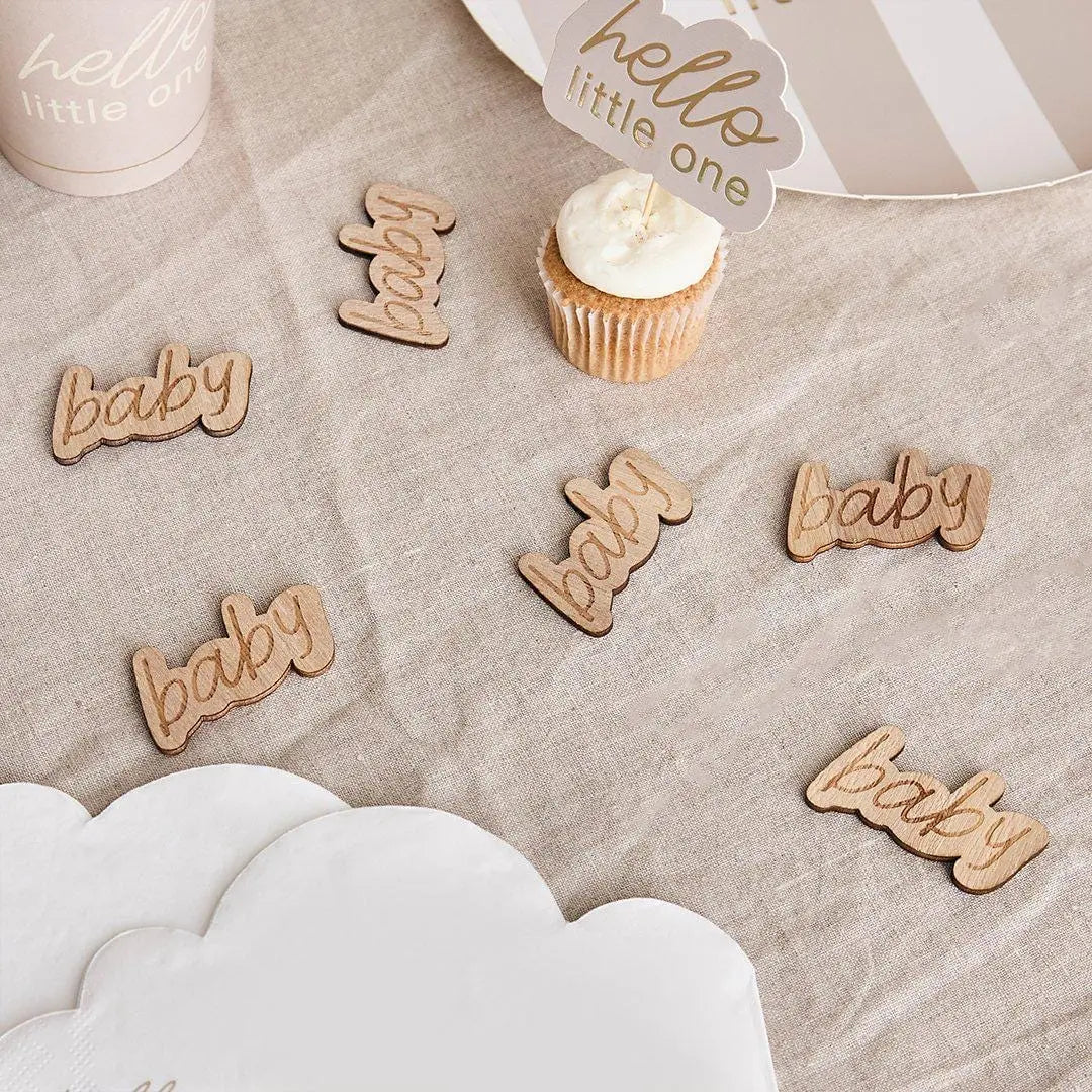 Wooden Baby Table Scatter - Neutral Baby Shower Confetti - Wooden Table Decorations - Boho Baby Shower Decor - Natural Wood -A Little Dream - Jolie Fete UK
