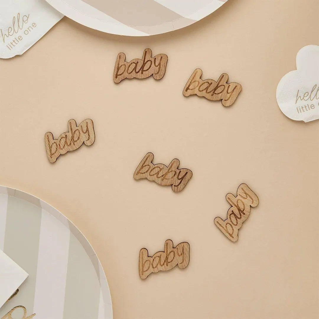 Wooden Baby Table Scatter - Neutral Baby Shower Confetti - Wooden Table Decorations - Boho Baby Shower Decor - Natural Wood -A Little Dream - Jolie Fete UK