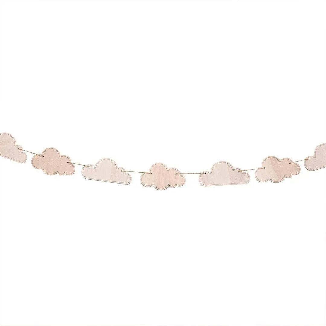 Wooden Cloud Garland - Neutral Baby Shower Decorations - Natural Wood Bunting - Boho Nursery Decor - A Little Dream Collection - 2m - Jolie Fete UK