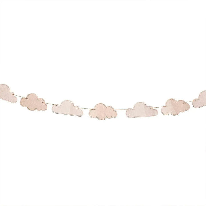 Wooden Cloud Garland - Neutral Baby Shower Decorations - Natural Wood Bunting - Boho Nursery Decor - A Little Dream Collection - 2m - Jolie Fete UK
