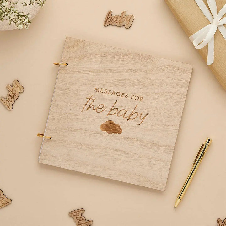 Baby Shower Guest Book - Wooden Messages for the Baby Book - Neutral Keepsake Book - Natural Wood Colour - Gender Neutral Decor - Jolie Fete UK