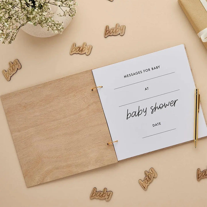 Baby Shower Guest Book - Wooden Messages for the Baby Book - Neutral Keepsake Book - Natural Wood Colour - Gender Neutral Decor - Jolie Fete UK
