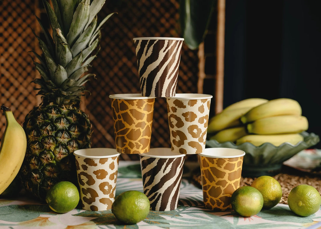 Animal Print Cups - Safari Birthday Tableware - Jungle Patterned Paper Cups - Wild One Party - Kids Birthday Party Supplies - Pack of 6 - Jolie Fete UK