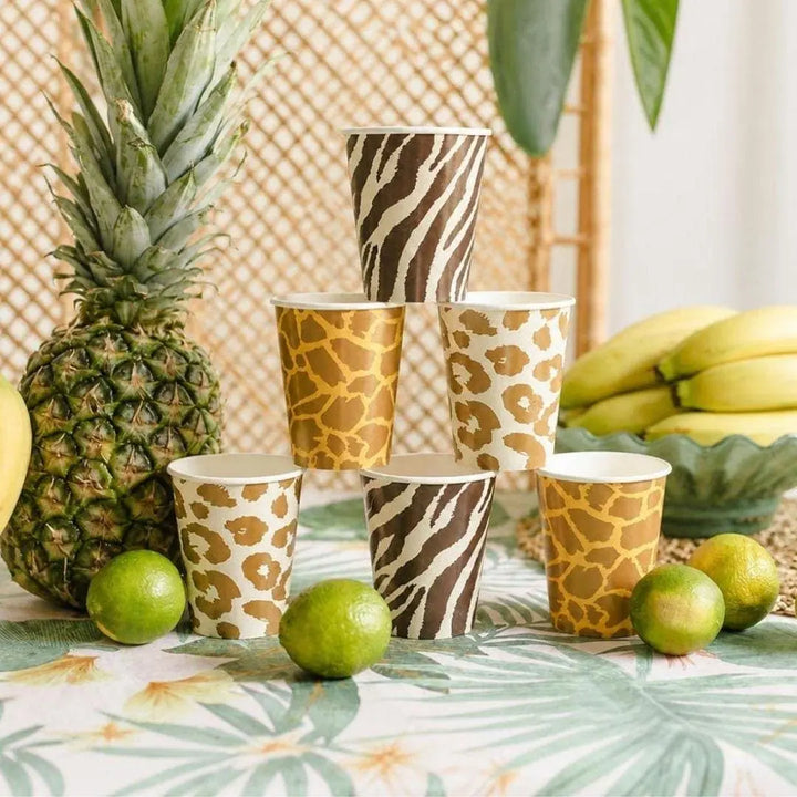 Animal Print Cups - Safari Birthday Tableware - Jungle Patterned Paper Cups - Wild One Party - Kids Birthday Party Supplies - Pack of 6 - Jolie Fete UK